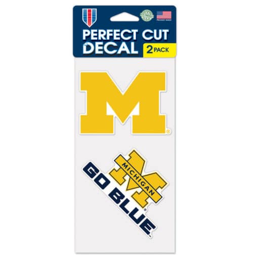 Michigan Wolverines 4" x 4" Slogan & Logo Perfect Cut Decal Set of 2