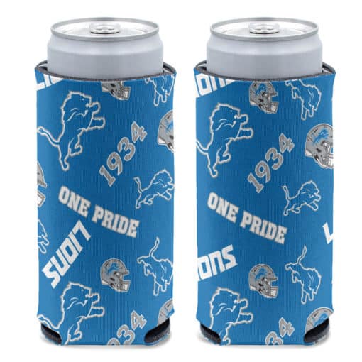 Detroit Lions 12 oz Scatter Print Slim Can Cooler Holder