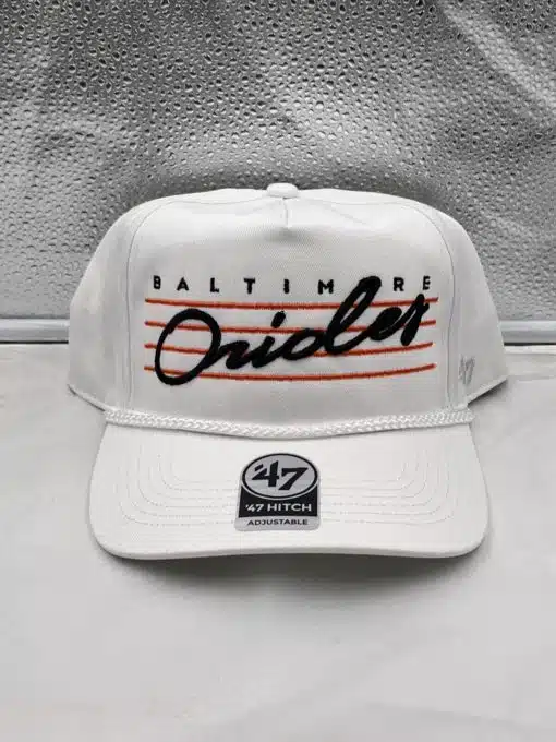 Baltimore Orioles 47 Brand White Downburst Hitch Snapback Hat - Image 4