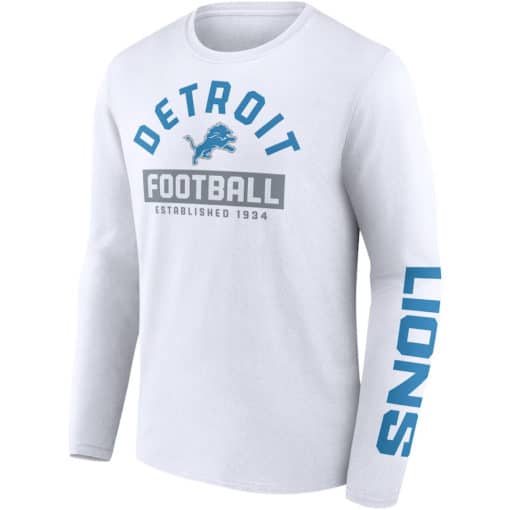 Detroit Lions Fanatics Men's White Long Sleeve T-Shirt Tee - Image 3