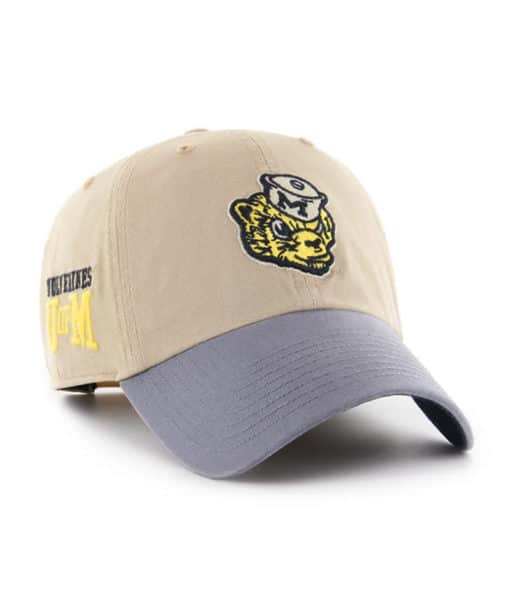 Michigan Wolverines 47 Brand Vintage Khaki Ashford Clean Up Snapback Hat