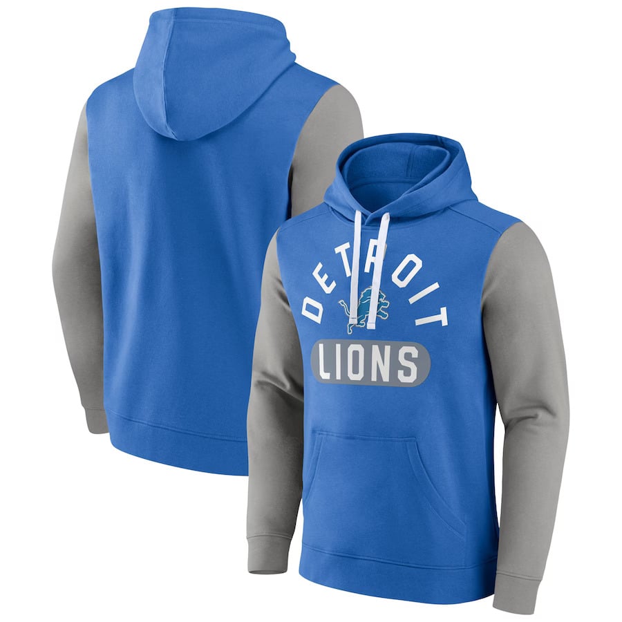 Detroit Lions Men's Fanatics Blue Gray Pullover Hoodie