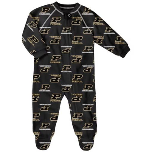 Purdue Boilermakers Baby Black Raglan Zip Up Sleeper Coverall