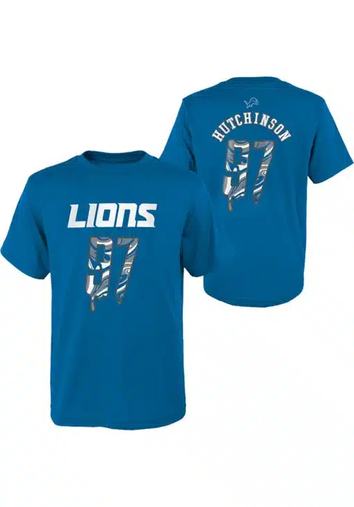 YOUTH Aidan Hutchinson Detroit Lions Drip Blue T-Shirt Tee