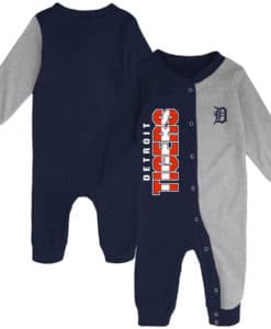 Detroit Tigers Baby Navy Gray Halftime Button Up Sleeper Coverall