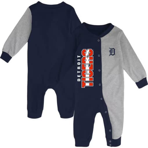 Detroit Tigers Baby Navy Gray Halftime Button Up Sleeper Coverall