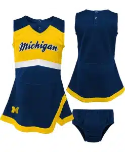 Michigan Wolverines Baby Girls Navy Cheer Jumper Dress