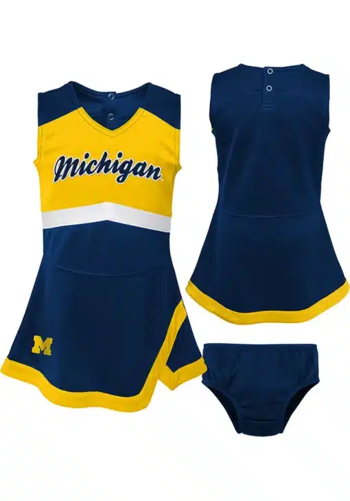 Michigan Wolverines Baby Girls Navy Cheer Jumper Dress