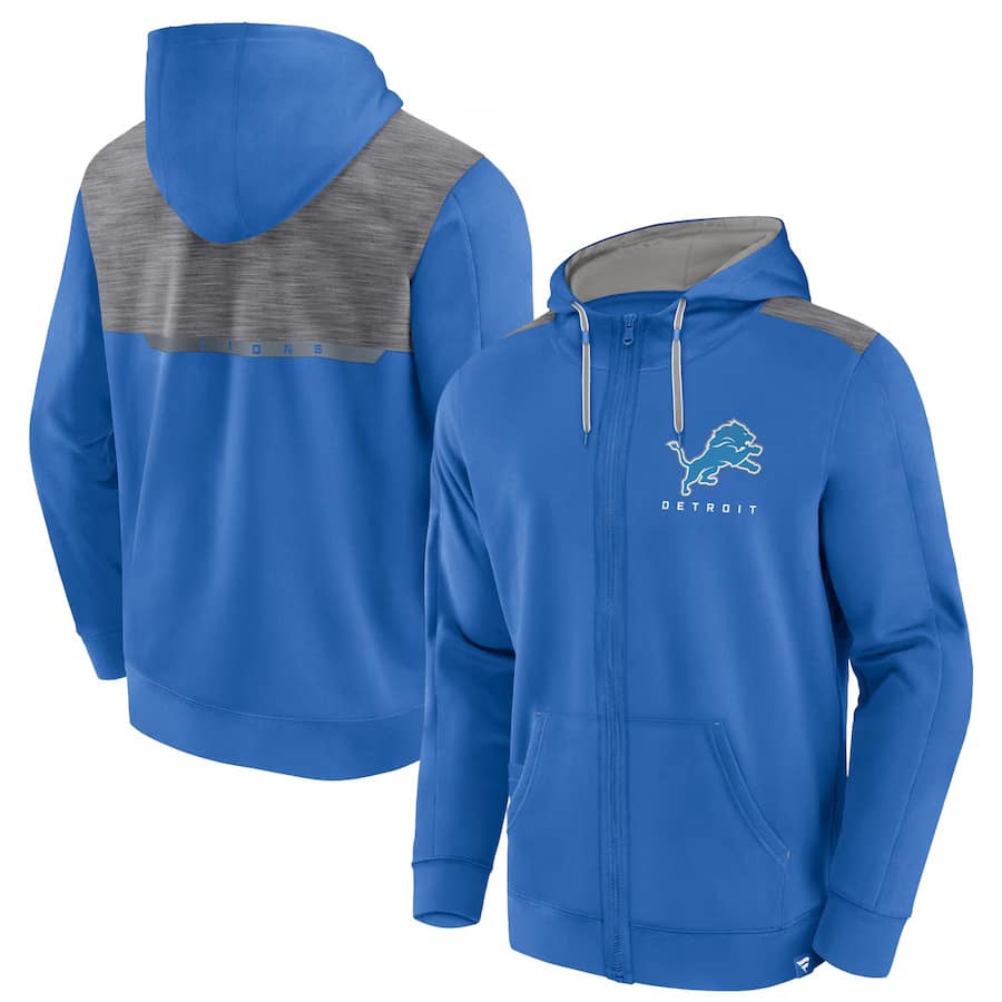 Detroit Lions Men's Fanatics Defender Blue Full Zip Hoodie