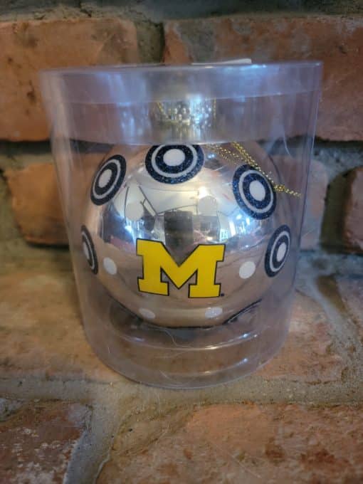 Michigan Wolverines Silver Glass Glitter Ornament