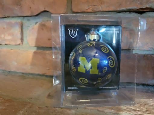 Michigan Wolverines Maize and Blue 4" Glass Ornament
