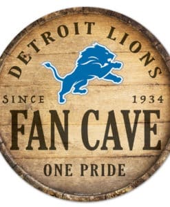 Detroit Lions Sign Wood 14 Inch Round Barrel Top Design