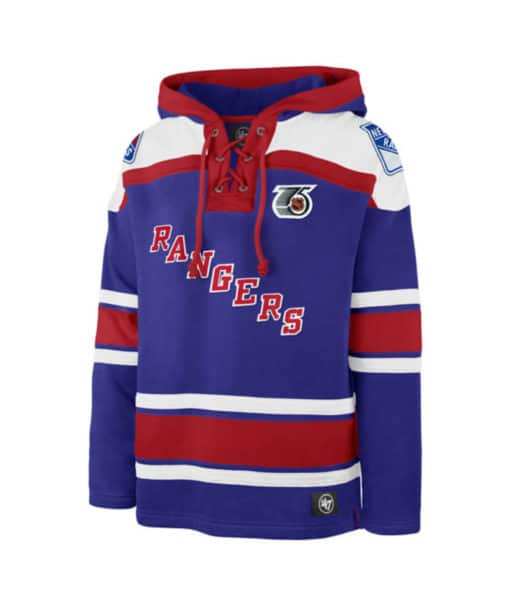 New York Rangers Men's 47 Brand Blue Vintage Retro Freeze Pullover Jersey Hoodie