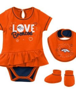 Denver Broncos Baby 3 Piece Girls Ruffle Onesie Creeper Set