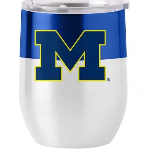 Michigan Wolverines Travel Tumbler 16oz Navy White Stainless Steel Curved