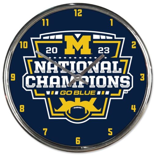 Michigan Wolverines 2023 National Champions Round Chrome Wall Clock