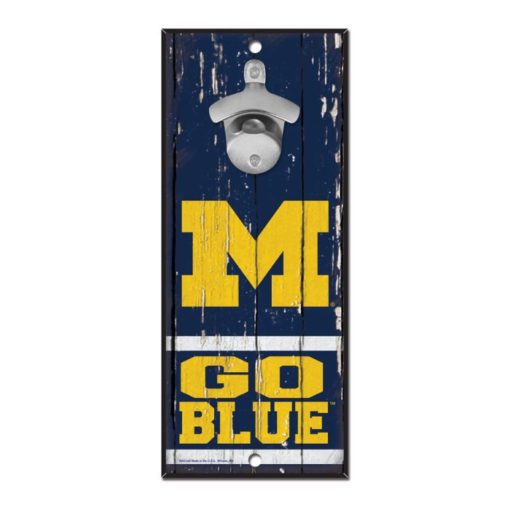 Michigan Wolverines Bottle Opener Wood Sign 5" x 11"