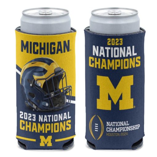 Michigan Wolverines 12 oz 2023 National Champions Helmet Slim Can Cooler Holder