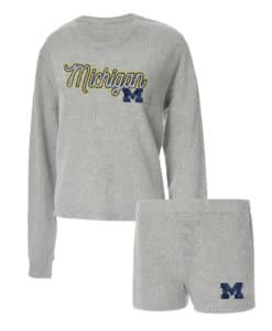 Michigan Wolverines Women's Waffle Knit Long Sleeve Shirt & Short Set