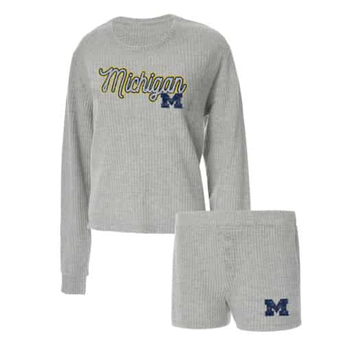 Michigan Wolverines Women's Waffle Knit Long Sleeve Shirt & Short Set