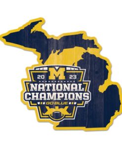 Michigan Wolverines National Football Champions State Shape 11"x17" Wood Sign
