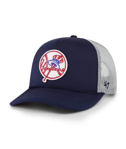 New York Yankees 47 Brand Cooperstown Navy Patch Trucker White Mesh Snapback Hat