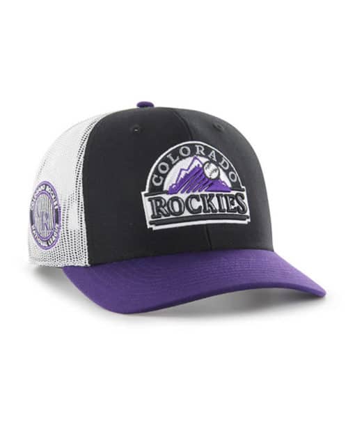 Colorado Rockies 47 Brand Cooperstown Black Side Note Trucker Mesh Snapback Hat