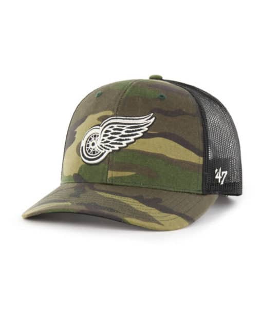 Detroit Red Wings 47 Brand Camo Trucker Black Mesh Snapback Hat