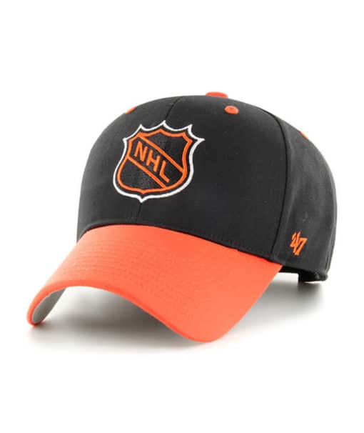 NHL Vintage Shield 47 Brand Black Orange Replica MVP Snapback Hat