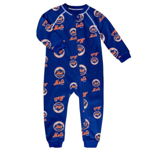 New York Mets Toddler Blue Raglan Zip Up Sleeper Coverall