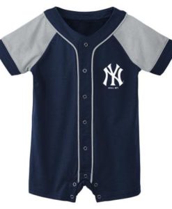 New York Yankees BABY Navy Gray Button Up Romper Coverall
