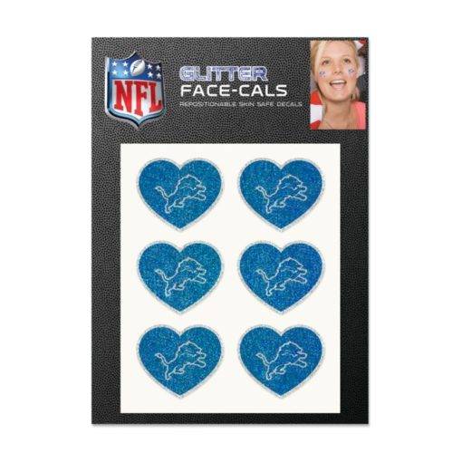 Detroit Lions Heart Glitter Face Cals Temporary Tattoos 6 Pack