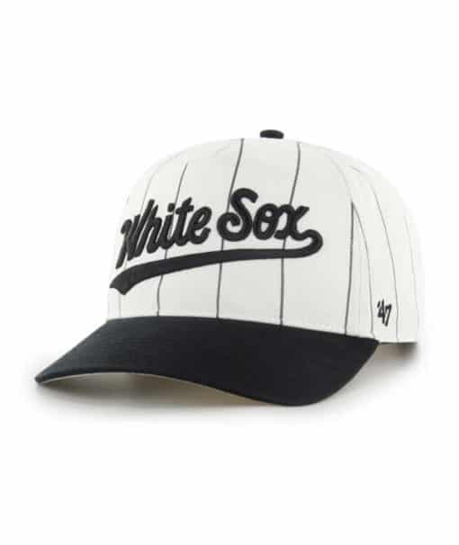 Chicago White Sox 47 Brand White Black Double Header Pinstripe Snapback Hat