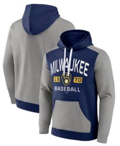 Milwaukee Brewers Men's Fanatics Navy Gray Pullover Hoodie