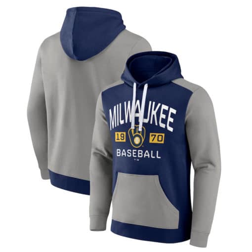 Milwaukee Brewers Men's Fanatics Navy Gray Pullover Hoodie