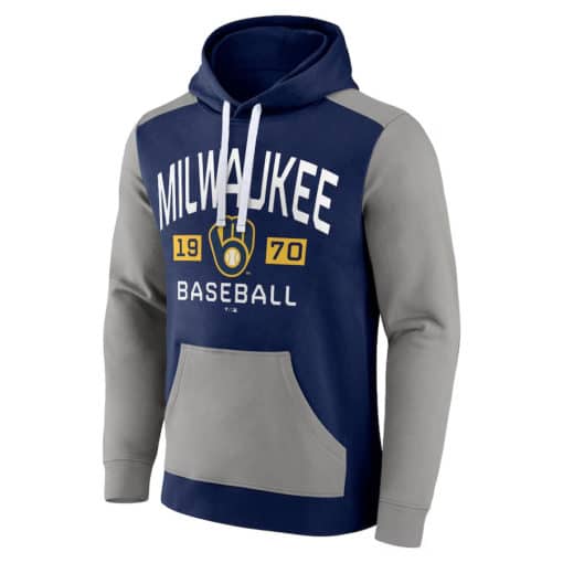 Milwaukee Brewers Men's Fanatics Navy Gray Pullover Hoodie