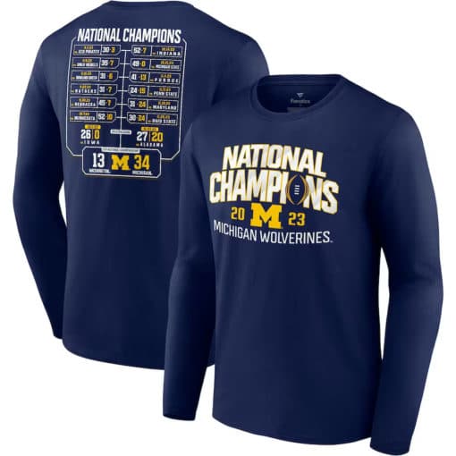 Michigan Wolverines Men's Fanatics 2023 National Champions Schedule Navy Long Sleeve T-Shirt Tee