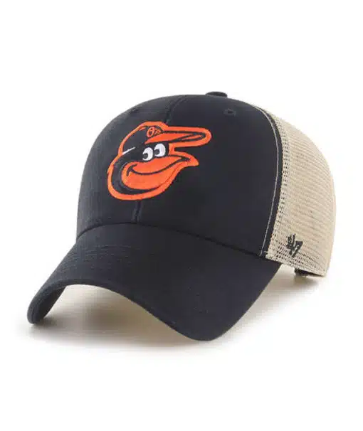Baltimore Orioles 47 Brand Black Flagship MVP Khaki Mesh Snapback Hat