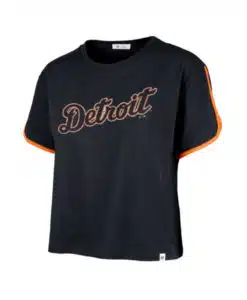 Detroit Tigers Women's 47 Brand Crop Atlas Blue Wordmark T-Shirt Tee