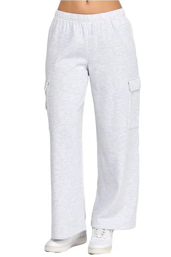 Women's Ice Gray Reflex Fleece Wide Leg Hottest Gym Cargo Sweatpants - Image 2
