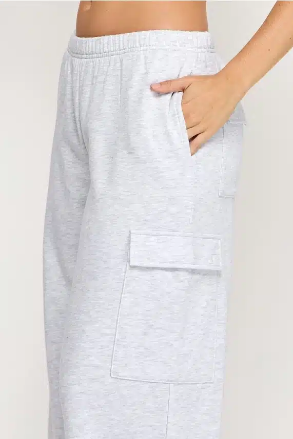 Women's Ice Gray Reflex Fleece Wide Leg Hottest Gym Cargo Sweatpants - Image 4