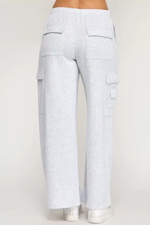 Women's Ice Gray Reflex Fleece Wide Leg Hottest Gym Cargo Sweatpants - Image 3