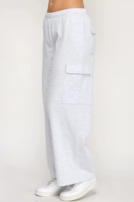 Women's Ice Gray Reflex Fleece Wide Leg Cargo Sweatpants