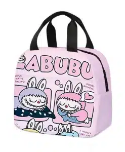 LABUBU Pink Cute Monster Printed Insulated Lunch Bag